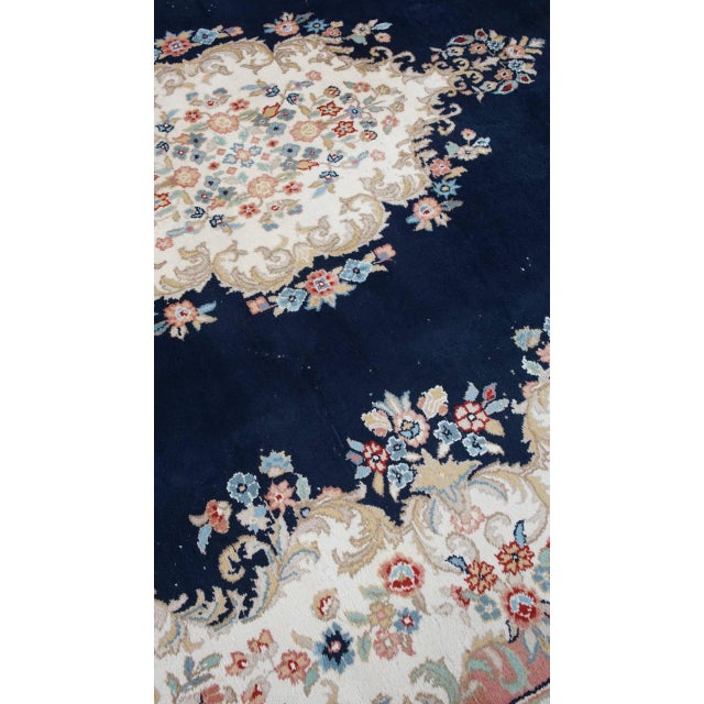 Large Vintage Dark Blue and Pink Kirman Rug For Sale - Image 10 of 14