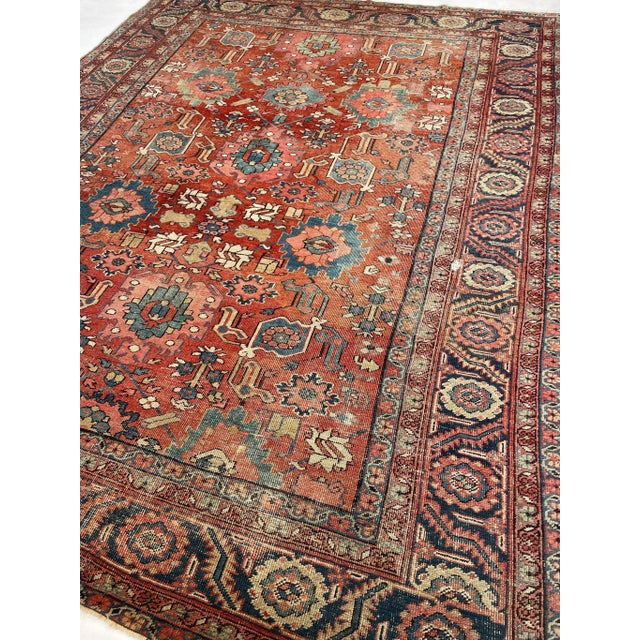 Traditional Unusual "Harshang" Antique Heriz Rug / Carpet - 10.3 X 12.9 For Sale - Image 3 of 12