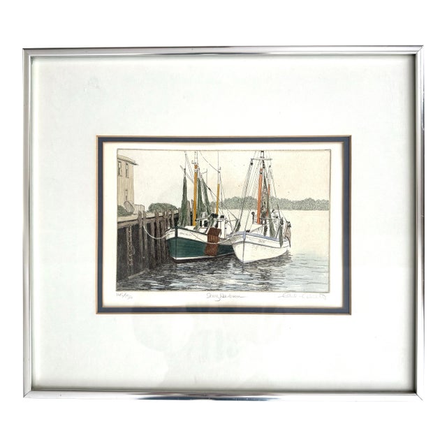Vintage Puget Sound Etching “Snug Harbor” San Juan Seattle PNW Carol Collette For Sale