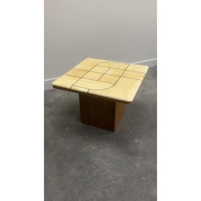 Graphic Travertine Tile Coffee Table on Oak Base, 1970s For Sale - Image 10 of 11