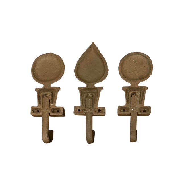 Vintage Hand Painted Cast Iron Potted Boxwood Topiary Hooks / Key Hanger / Wall Rack, a Set of 3 For Sale - Image 4 of 4