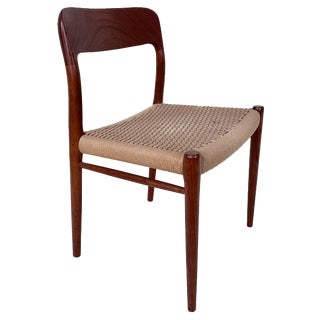 Teak & Woven Paper Cord Model 75 Side Chair by Niels O. Møller for J.L. Møllers, Denmark, 1954 For Sale