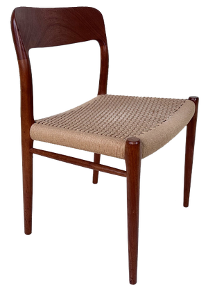 Teak & Woven Paper Cord Model 75 Side Chair by Niels O. Møller for J.L. Møllers, Denmark, 1954