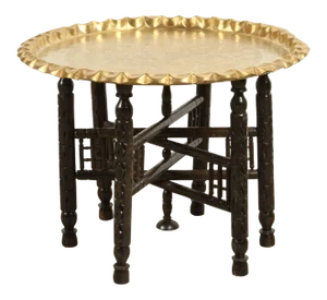 19th Century Moroccan Etched Brass Round Tray Table