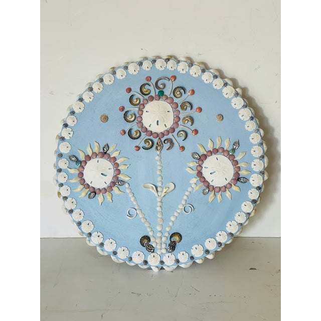 Coastal Sea Shell Art Rose on Blue Created by Elia For Sale - Image 3 of 8