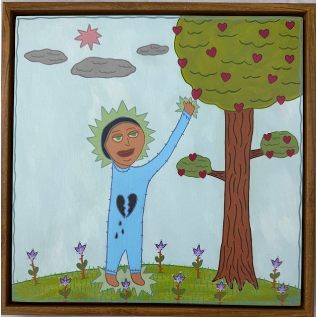 Original Folk Art Painting From Key West, "Reaching for Love" For Sale