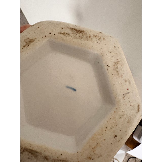 Vintage 15″ Blue & White Ceramic Vase, Hexagonal Shape, Hand‑Painted Floral Design For Sale - Image 9 of 9