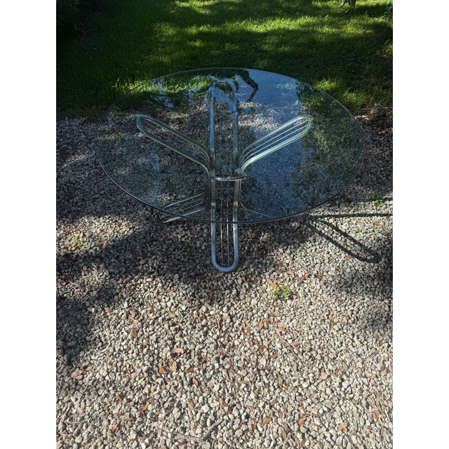 Vintage 1970s Glass & Chrome Dining Set With Hunter Green Cantilever Chairs For Sale - Image 15 of 16