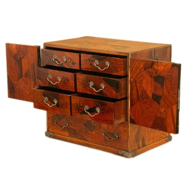 Late 19th Century Antique Japanese Meiji Kodansu Tansu Marquetry Table Cabinet Jewelry Chest 1880 For Sale - Image 5 of 15