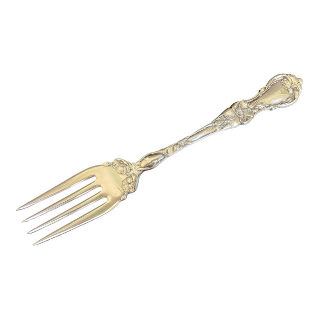 Antique Art Nouveau 1835 R. Wallace A1 Floral 1902 Silverplate Cold Meat Serving Fork For Sale