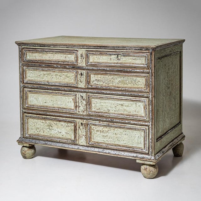 Light Green Patinated Chest of Drawers with Silvered Accents, 1700s For Sale - Image 3 of 8