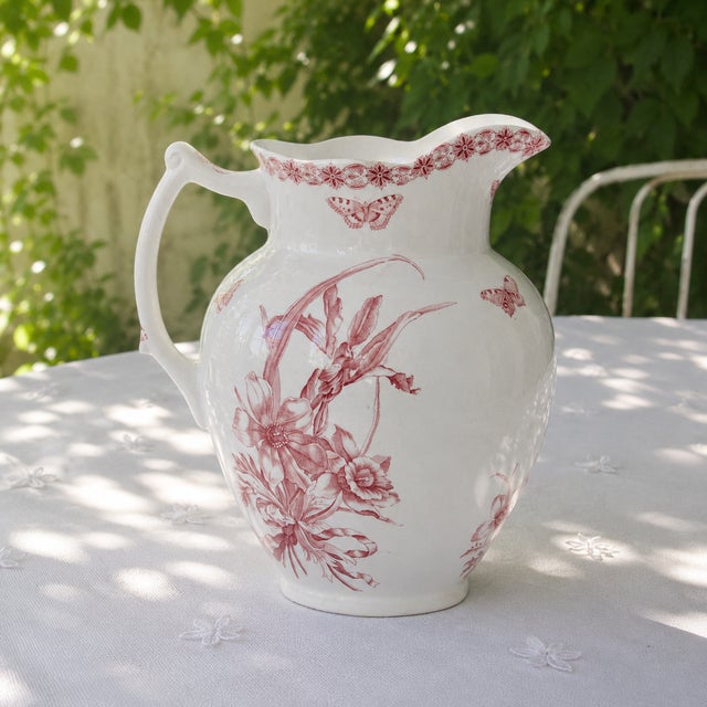 A magnificent and immense antique 19th-century jug, made of pink ironstone, stamped maison bertrand bordeaux france, from...