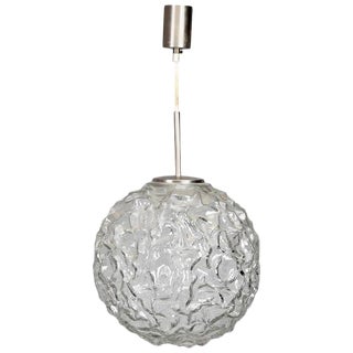 Mid-Century Molded and Textured Glass Globe Pendant Light For Sale