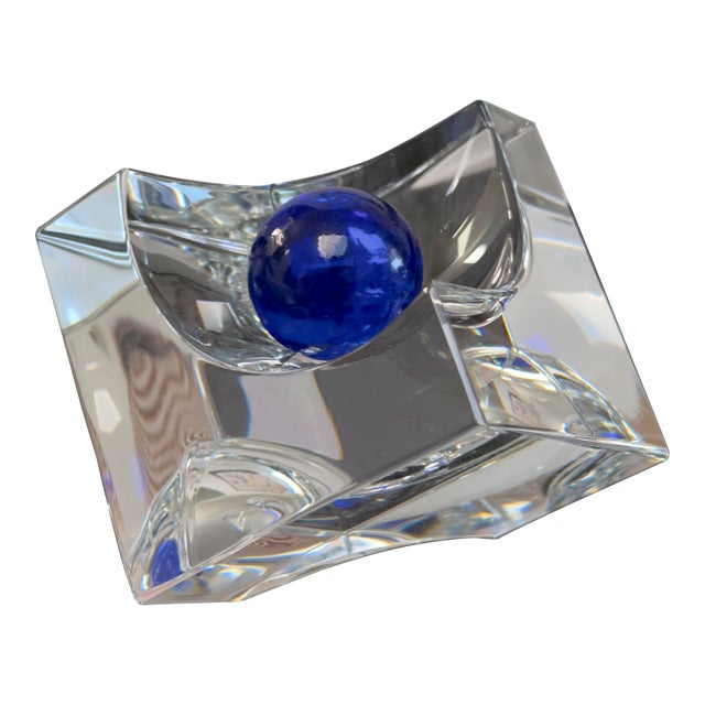 1950s Daum France Blue Sphere Crystal Geometric Sculpture For Sale