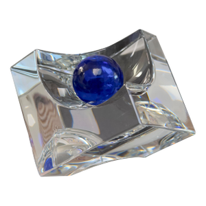 1950s Daum France Blue Sphere Crystal Geometric Sculpture