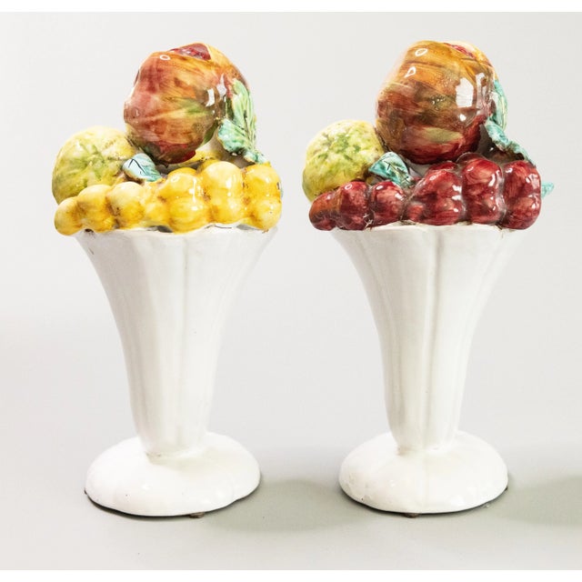 Vintage Italian Majolica Fruit Cornucopia Arrangements Centerpieces - A Pair For Sale - Image 4 of 10