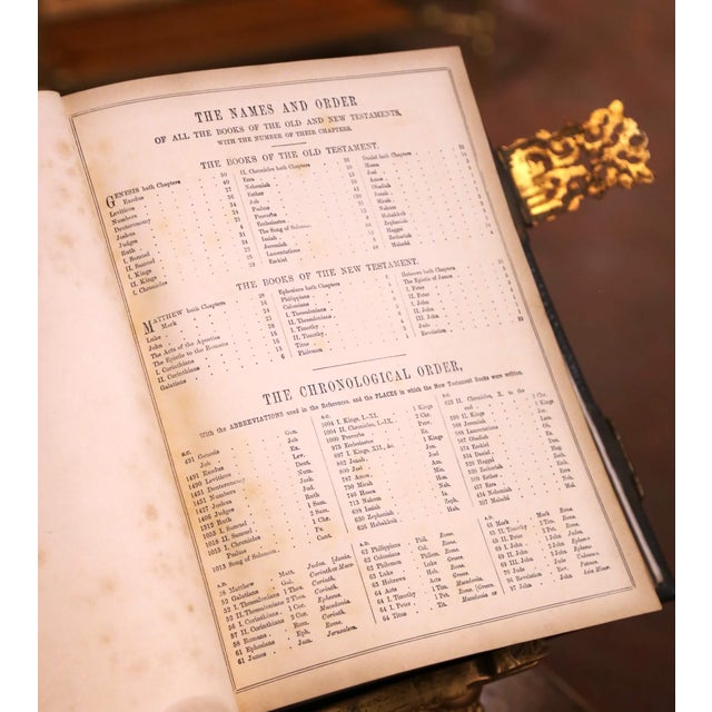 19th Century English Leather Bound Holy Bible With Brass Mounts and Clasps For Sale - Image 10 of 14