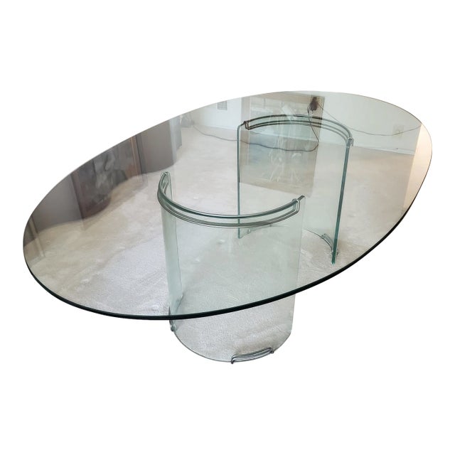 Statement Vintage 1978 Sculptural Glass Dining Table For Sale