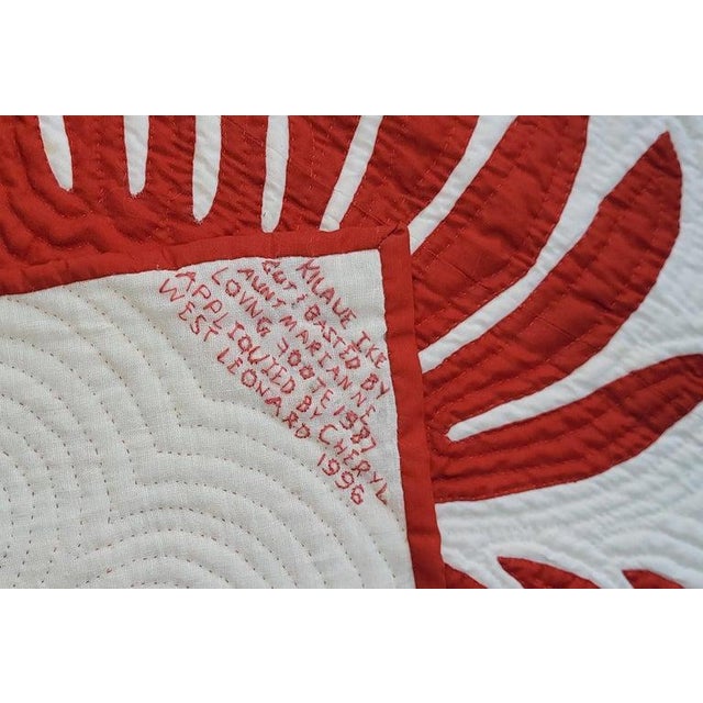 Red Signed & Dated Hawaiian Quilt For Sale - Image 8 of 9