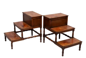 Mahogany and Leather Library Steps, England, 1930, Set of 2