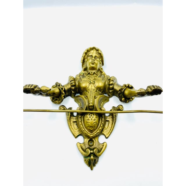 Mid 20th Century Victorian Style Brass Towel Holder With Woman Holding Rack For Sale In Los Angeles - Image 6 of 12