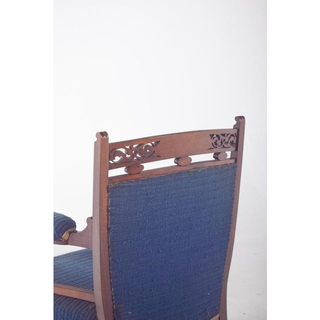 Wood English Ladys Chair in Blue Upholstery For Sale - Image 7 of 15