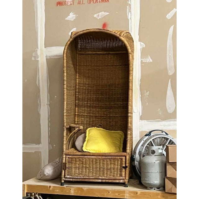 Large Vintage Wicker Porter Chair With Compartment For Sale - Image 4 of 7