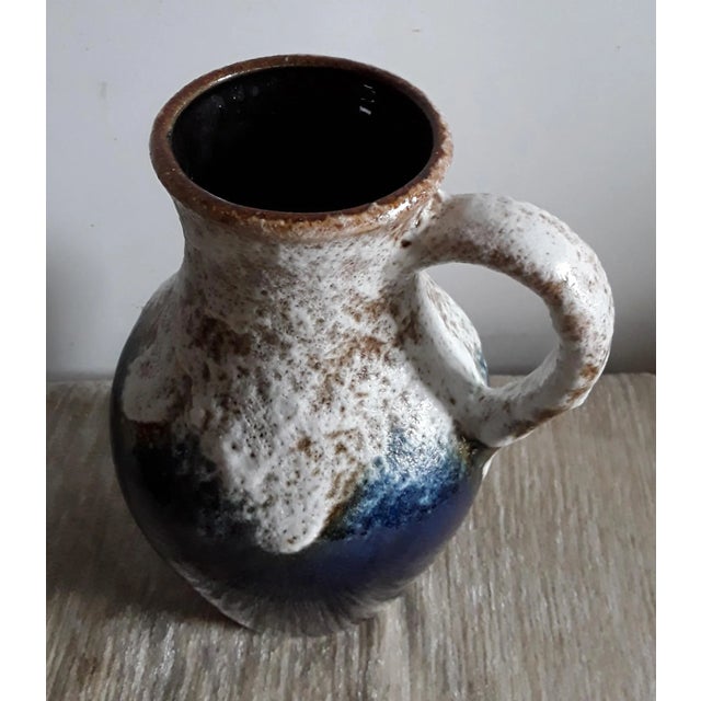German Ceramic Vase in the Fat Lava Style in Blue with Beige Lava Glaze, 1960s, in Good conditions. Designed 1960 to 1969