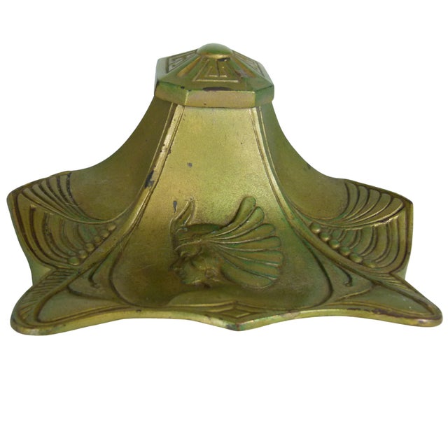 A stunning antique Art Nouveau inkwell. crafted from heavy cast brass. This piece features a classic "Jugendstil" design...