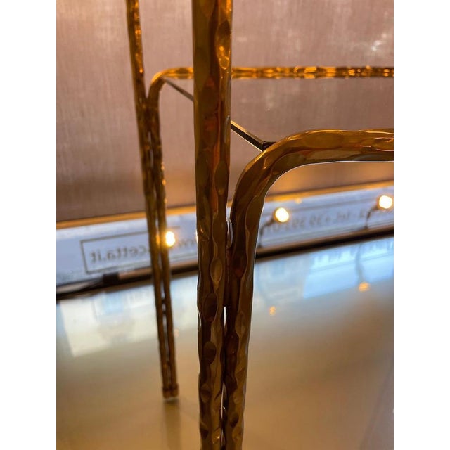 Metal Brass and Smoked Glass Bombe Console Table, 1970s For Sale - Image 7 of 15