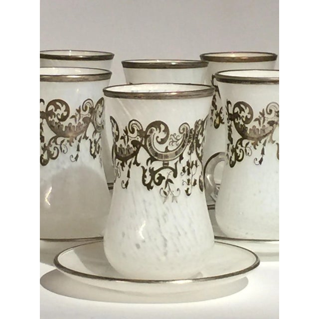 1990s SC Line Made in Italy Demitasse White Mottled Art Glass Cup & Saucer - Set of 10 Pairs For Sale - Image 5 of 11