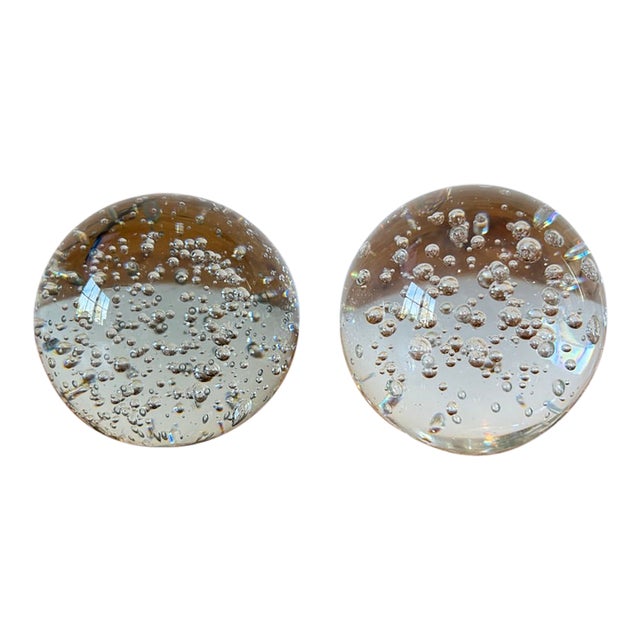 Pair of Controlled Bubble Bullicante Bookend Orbs, Murano Style For Sale