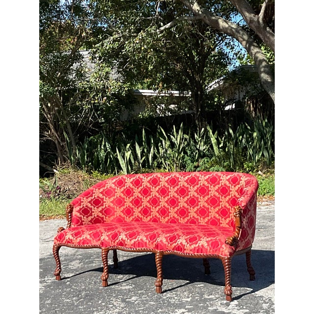 Red Vintage Regency Knot and Rope Sofa For Sale - Image 8 of 10