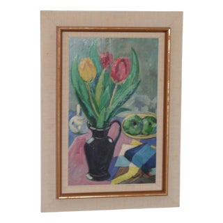 Gustaf Börtner, Tulips and Fruit, 1950s, Oil on Panel, Framed For Sale