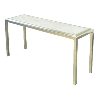Console Table in Chromed Metal and Travertine Top For Sale