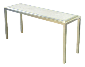 Console Table in Chromed Metal and Travertine Top