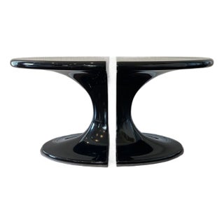 Vintage Oval Black Lacquer Saarinen Style Split Tulip Cocktail Table For Sale
