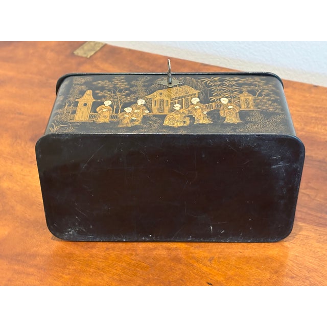 Black 19th Century English Chinoiserie Papier-Maché Tea Caddy For Sale - Image 8 of 16