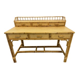 1970s Bamboo and Grass Cloth Desk with Drawers For Sale