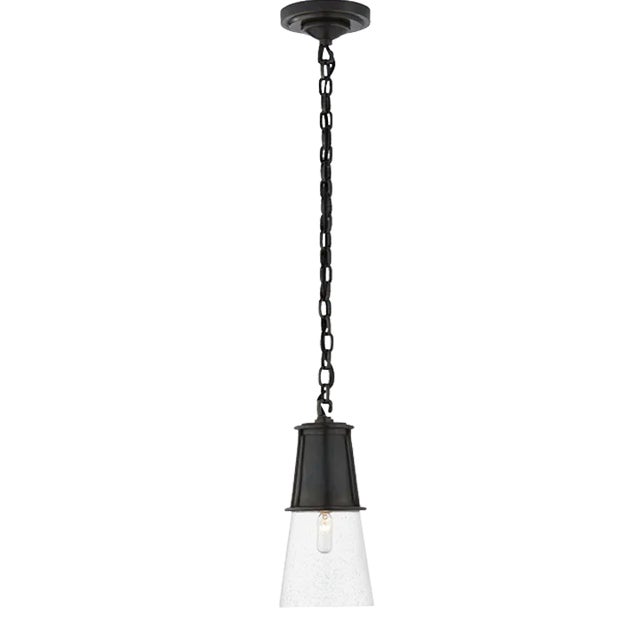 Thomas O'Brien for Visual Comfort Signature Robinson Small Pendant in Bronze with Seeded Glass For Sale