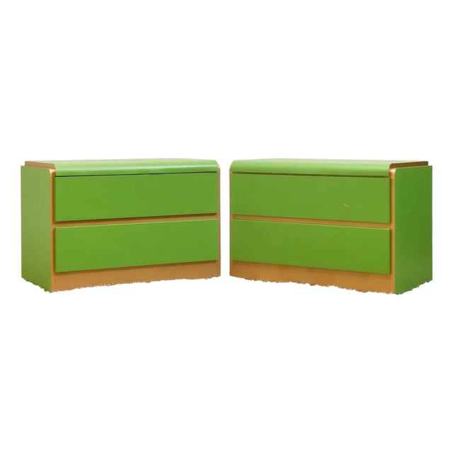 Low Profile 1970’s Kelly Green and Brass Nightstands For Sale