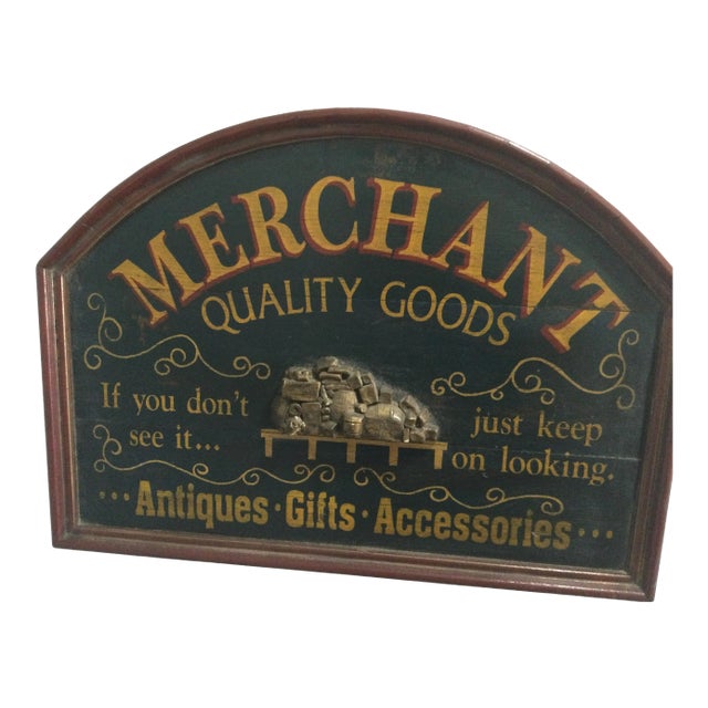 Vintage Wooden Merchant Advertising Sign For Sale