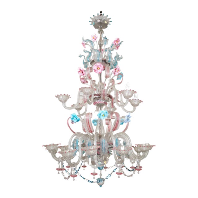 Late 18th Century Eighteen-Light Ca’ Rezzonico Pink White and Blue Chandelier For Sale