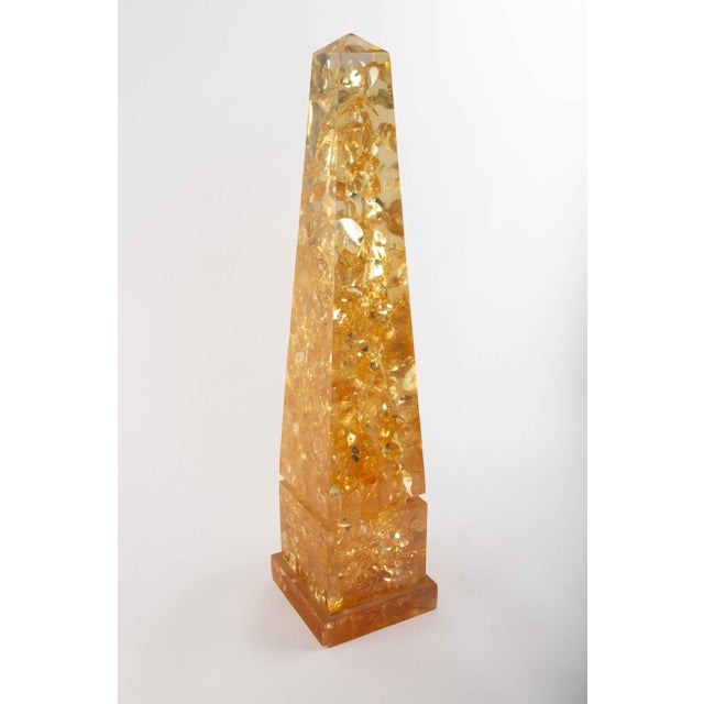Pierre Giraudon (French, b. 1923) Amber Crackle Lucite Obelisk, circa 1970 Decorative obelisk-form sculpture by Pierre...