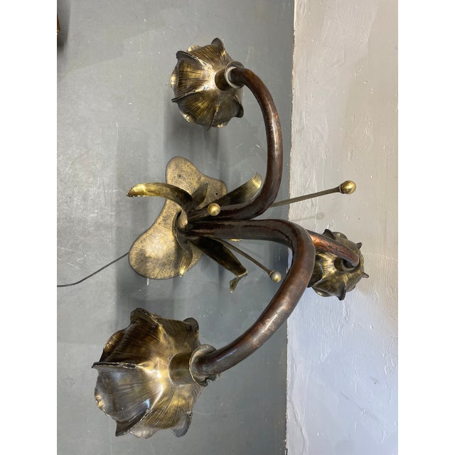 Mid-Century Modern Floral Lamp in Brass and Copper, 1960s For Sale - Image 3 of 12