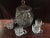 Antique, hand-cut crystal set for a vase donut with a lid, a spoon and 5 cups with the following dimensions: - 23 cm in...