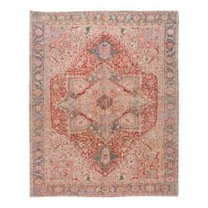 Antique Persian Heriz Wool Rug Handmade in Red Featuring a Medallion Motif