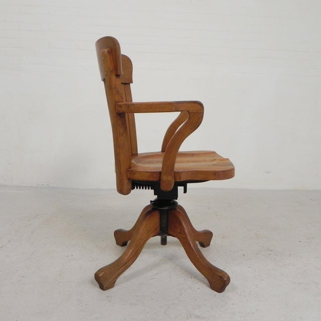 Oak Office Chair with Adjustable Spring System and Height Adjustment, 1950s For Sale - Image 9 of 18