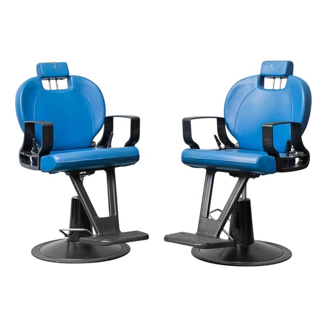 Set of Blue Eco-Leather Barber Chairs, 1980s For Sale