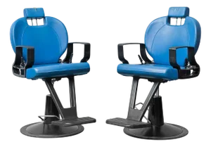 Set of Blue Eco-Leather Barber Chairs, 1980s